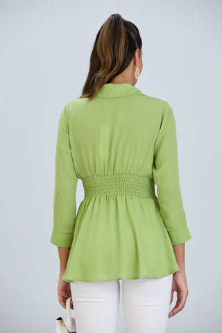 Long Sleeve Elasticated Waist Shirt in Lime Green