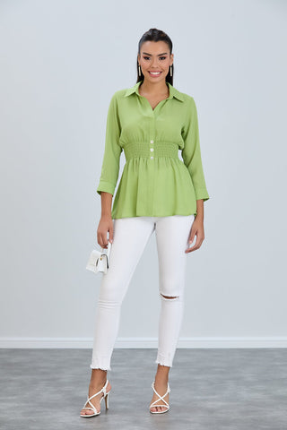 Long Sleeve Elasticated Waist Shirt in Lime Green