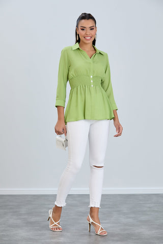 Long Sleeve Elasticated Waist Shirt in Lime Green