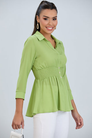 Long Sleeve Elasticated Waist Shirt in Lime Green