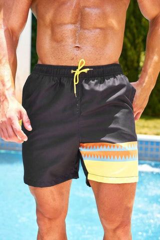 Men Chevron Print Drawstring Waist Swim Trunks