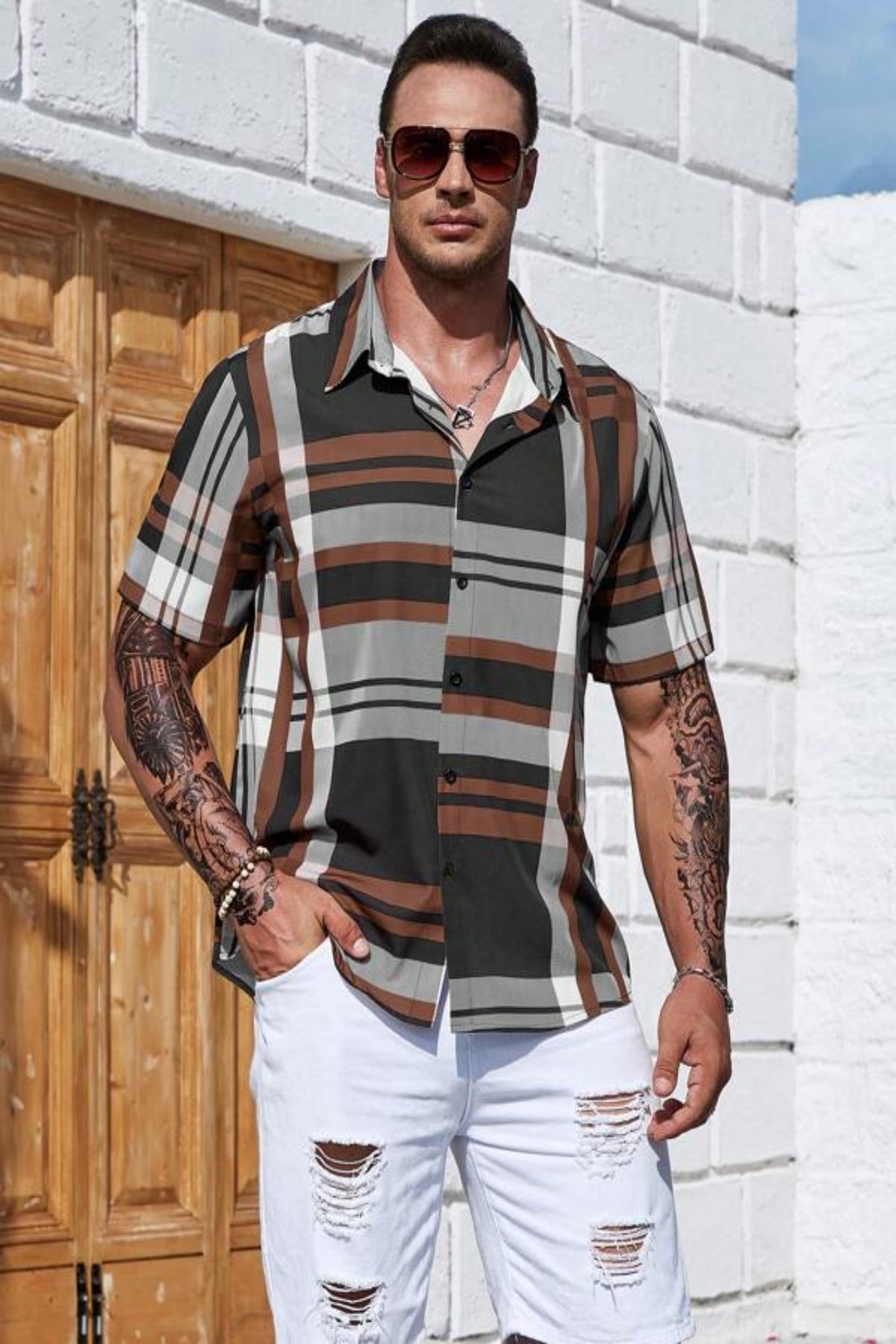 Extended Sizes Men Plaid Print Shirt