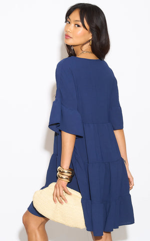 Oversize Mini Ruffle Dress in Navy