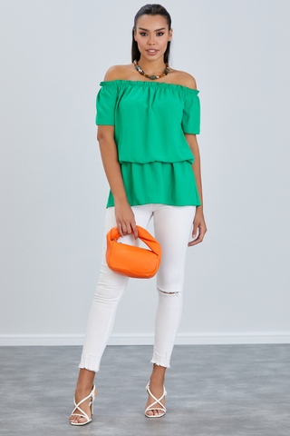 Off Shoulder Bardot Summer Top in Green