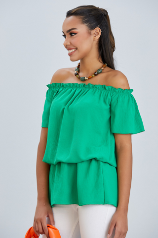 Off Shoulder Bardot Summer Top in Green