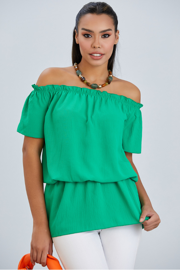 Off Shoulder Bardot Summer Top in Green