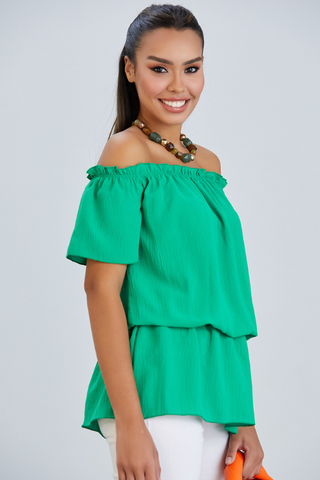 Off Shoulder Bardot Summer Top in Green