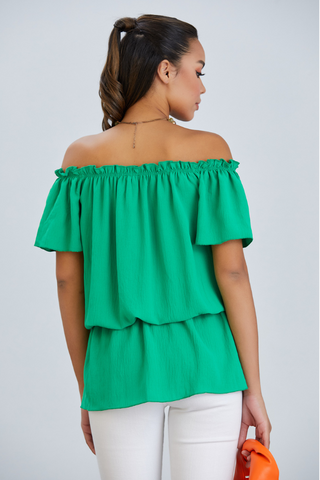 Off Shoulder Bardot Summer Top in Green