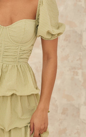 CRINKLE CUP DETAIL TIERED SKIRT SKATER DRESS