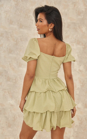 CRINKLE CUP DETAIL TIERED SKIRT SKATER DRESS