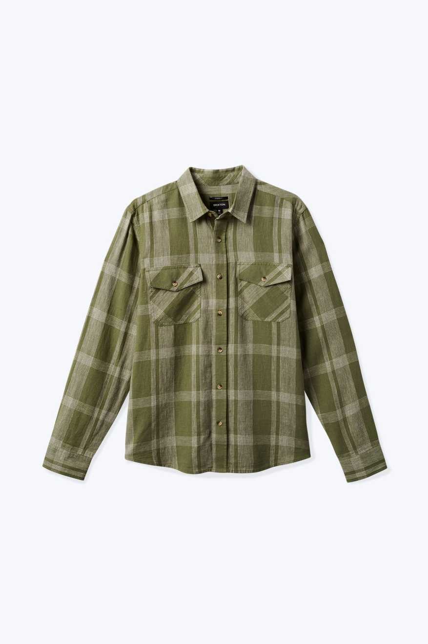 Memphis Linen Blend L/S Woven Shirt - Olive Surplus/Whitecap