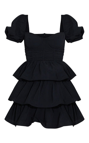 CRINKLE CUP DETAIL TIERED SKIRT SKATER DRESS