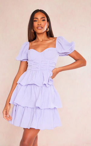 CRINKLE CUP DETAIL TIERED SKIRT SKATER DRESS