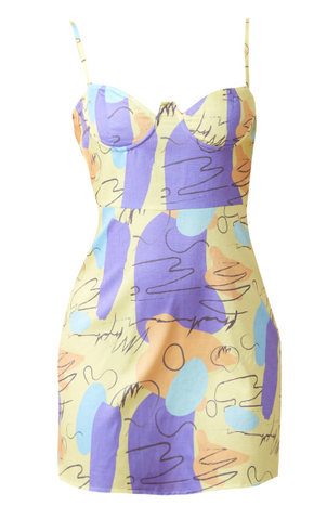 ABSTRACT PRINT SATIN CUP DETAIL SWING DRESS