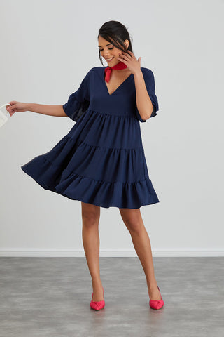 Oversize Mini Ruffle Dress in Navy