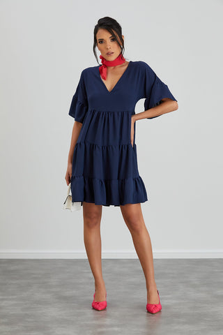 Oversize Mini Ruffle Dress in Navy