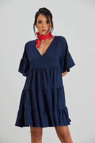 Oversize Mini Ruffle Dress in Navy