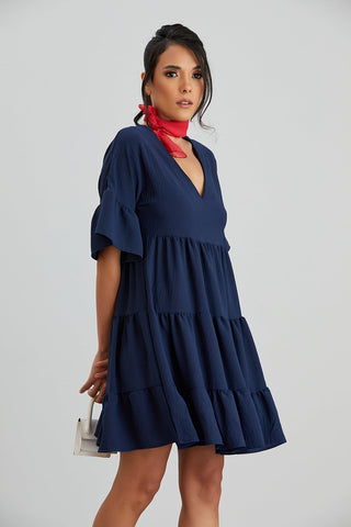 Oversize Mini Ruffle Dress in Navy