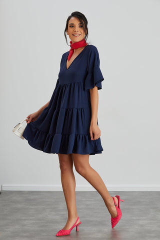 Oversize Mini Ruffle Dress in Navy