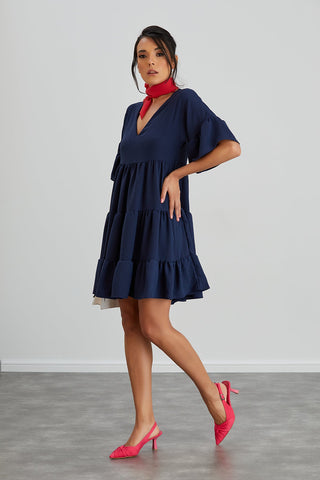 Oversize Mini Ruffle Dress in Navy