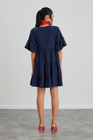 Oversize Mini Ruffle Dress in Navy