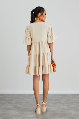 Oversize Mini Ruffle Dress in Beige