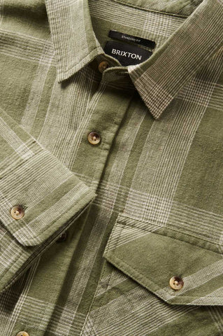 Memphis Linen Blend L/S Woven Shirt - Olive Surplus/Whitecap