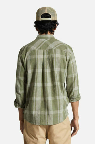 Memphis Linen Blend L/S Woven Shirt - Olive Surplus/Whitecap