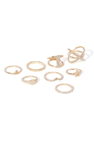 Talk To You Later 8 Piece Ring Set - Gold