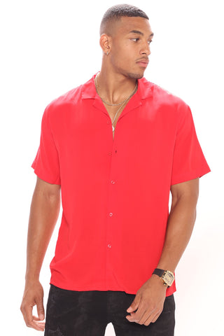 Dawson Short Sleeve Woven Top - Red