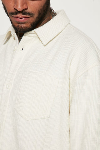 Dean Textured Long Sleeve Button Up Shirt - Cream