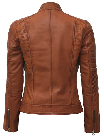 Austin Tan Leather Motorcycle Jacket for Women