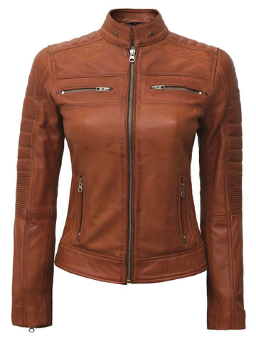 Austin Tan Leather Motorcycle Jacket for Women