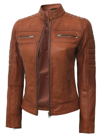 Austin Tan Leather Motorcycle Jacket for Women