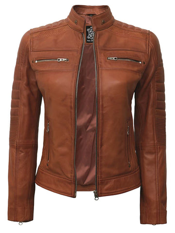 Austin Tan Leather Motorcycle Jacket for Women