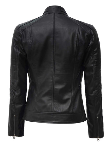 Austin Women Black Cafe Racer Leather Jacket for