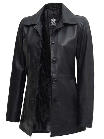 Winchester Black Women Leather Car Coat