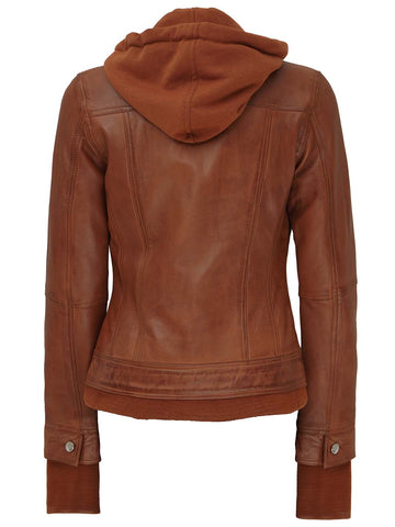 Tralee Womens Tan Wax Bomber Leather Jacket With Hood