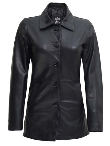 Winchester Black Women Leather Car Coat