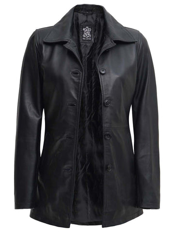 Winchester Black Women Leather Car Coat