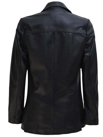 Women's Black Two Button Leather Blazer