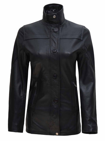 Bristol Women's Black Lambskin Leather Car Coat