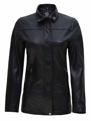 Bristol Women's Black Lambskin Leather Car Coat