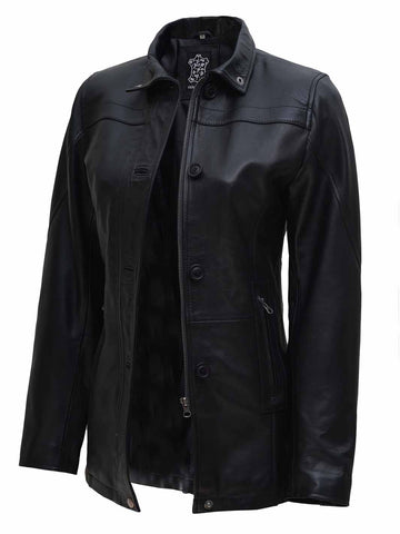 Bristol Women's Black Lambskin Leather Car Coat